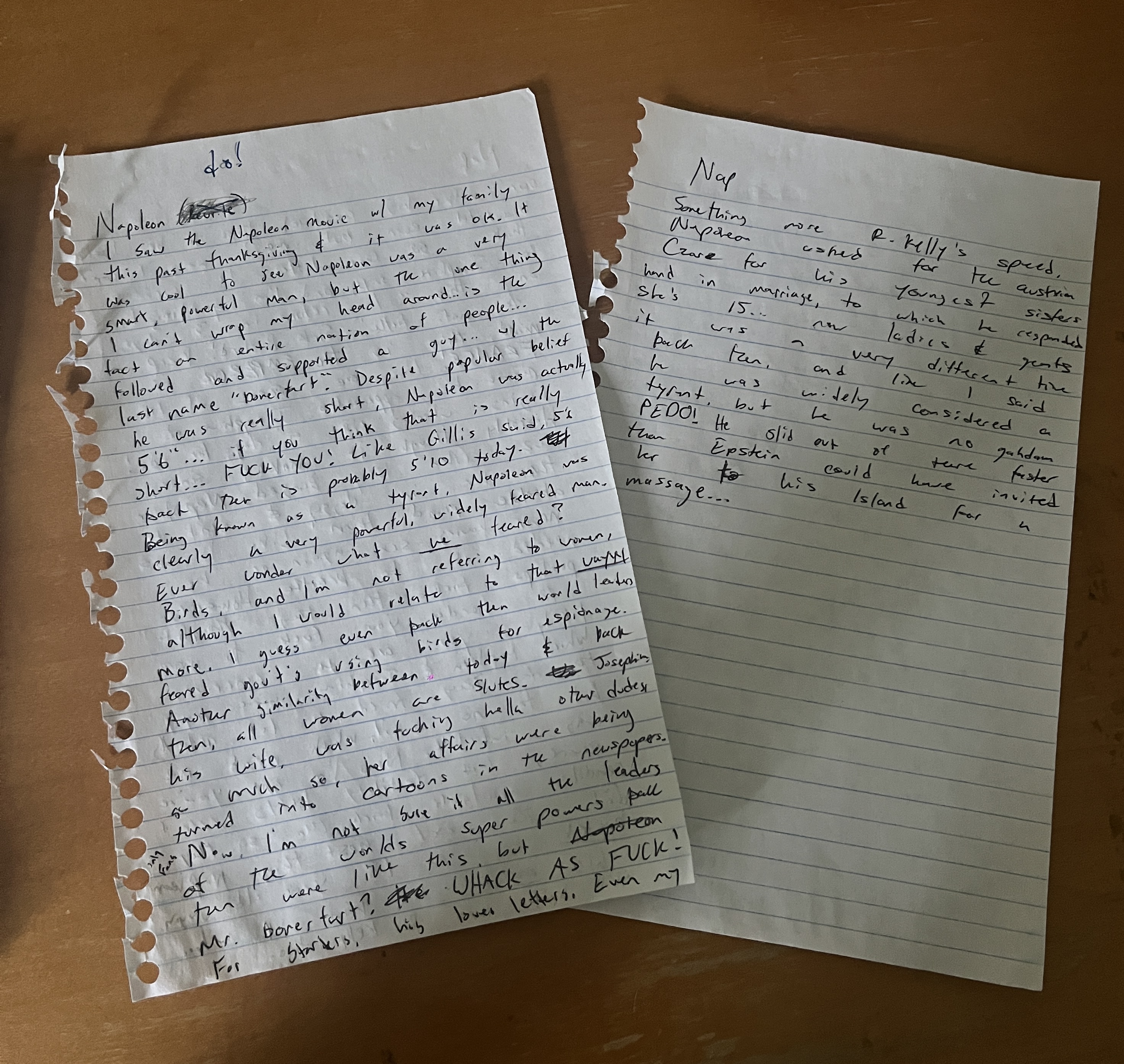 Handwritten notes on the Napoleon movie